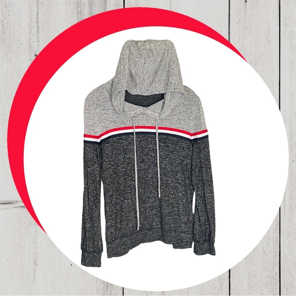Purple Snow Black & Gray Marble w Red, White, Blue Band Sweater Hoodie Wm Lg